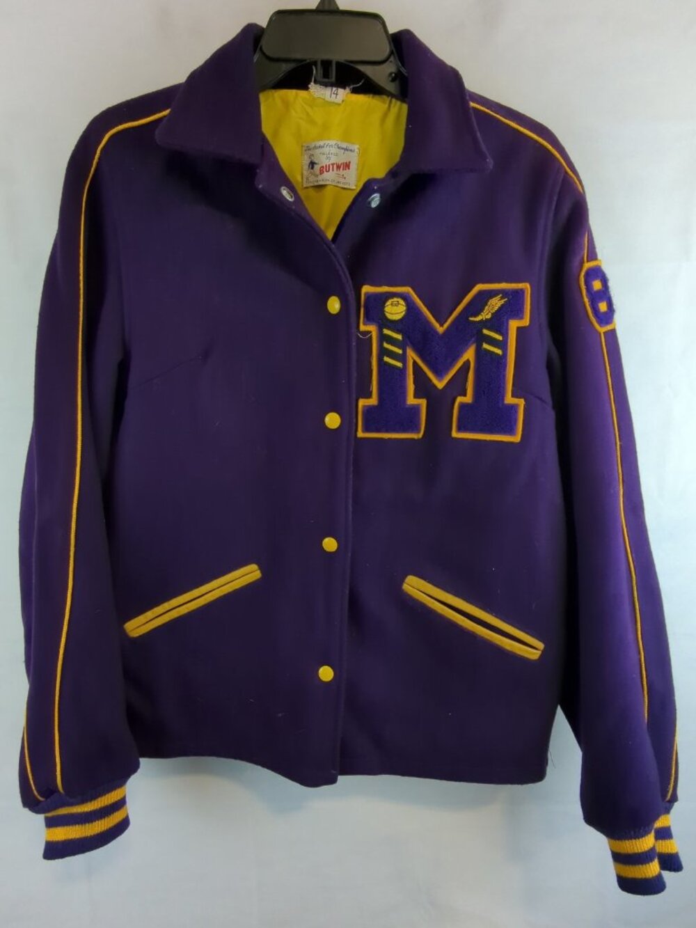 1982 Butwin Wool Letterman Jacket Purple Gold Aztecas Julie Basketball Track Sz